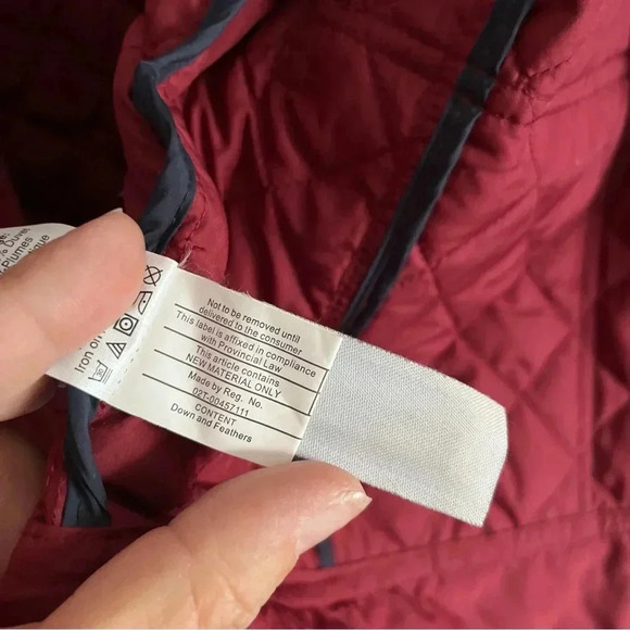 J.Crew Red Quilted Goose Down Puffer Jacket S Corduroy Collar Gold Buttons - Picture 11 of 15